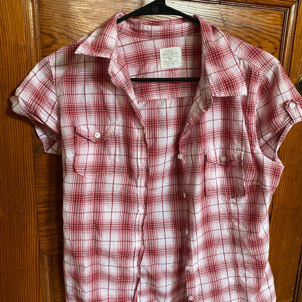 H&M Y2K Red Plaid Button-Up Shirt
